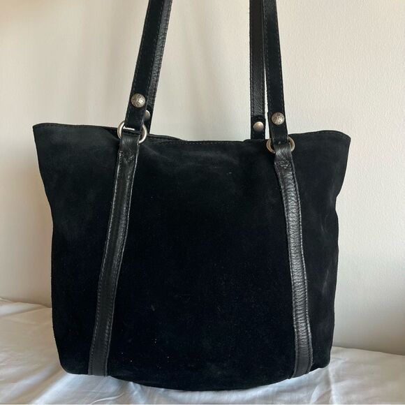 PATRICIA NASH Black Suede Benvenuto Cava XL Tote Shoulder Bag Rivets Travel - Picture 3 of 11